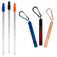 Eco-Friendly Reusable Stainless-Steel Straw In An Anodized Travel Container With Carabiner Clip And Cleaning Brush