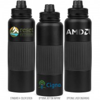 Goliath 40oz. Powder-Coated Stainless Steel Water Bottle with No-Slip Grip