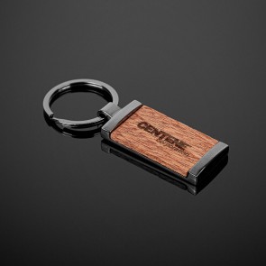 Grafton Gunmetal & Wood Rectangular Key Chain