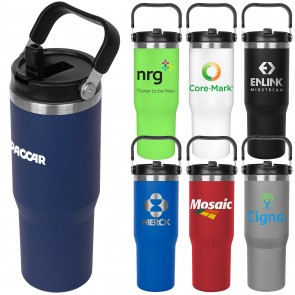 30oz. Stainless Steel Insulated Mug with Handle and Built-In Straw