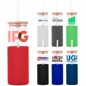 18oz. Glass Tumbler with Bamboo Lid, Straw & Silicone Sleeve